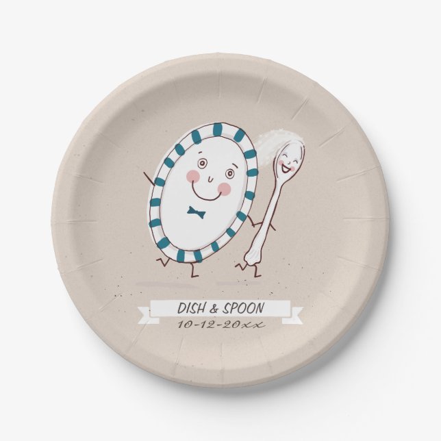Dish läuft mit Spoon Hochzeit weg Pappteller (Vorderseite)