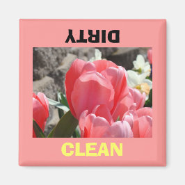 Dish Washer Magnete Dirty Clean Pink Tulips Magnet