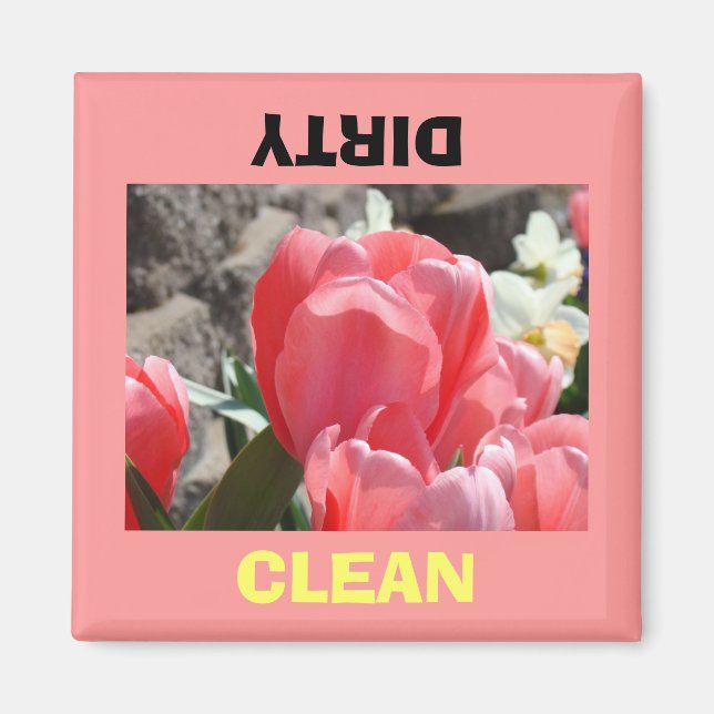 Dish Washer Magnete Dirty Clean Pink Tulips Magnet (Vorne)