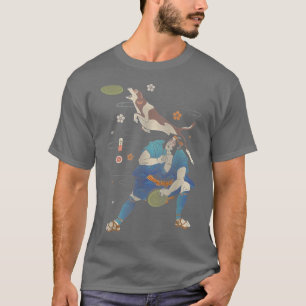 Disk Dog Samurai Ukiyoe Japanischer Krieger T-Shirt