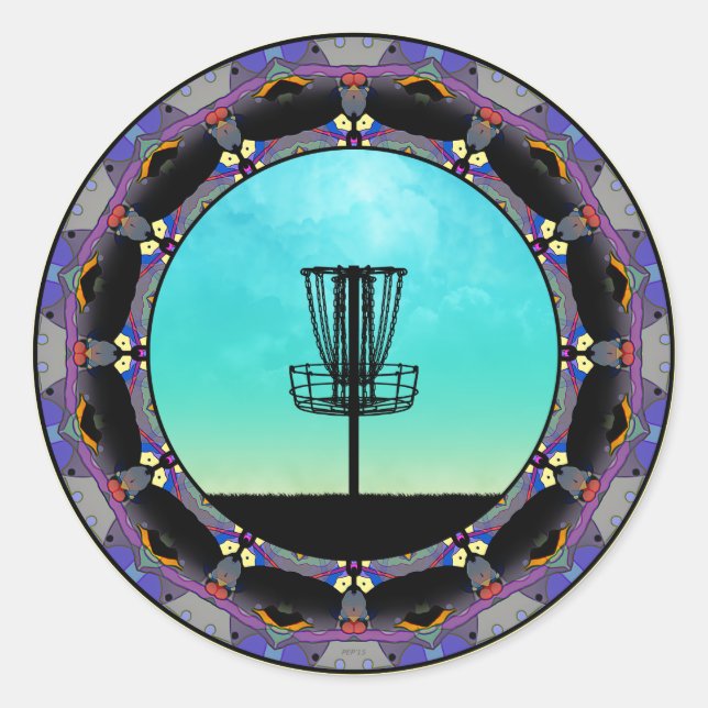 Disk Golf Abstrakt Basket 3 Runder Aufkleber (Vorderseite)