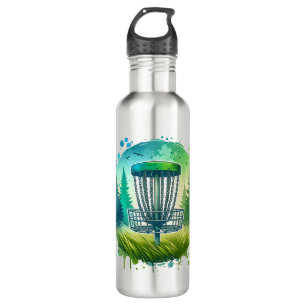 Disk Golf Basket und Pine Trees Blau und Grün Edelstahlflasche