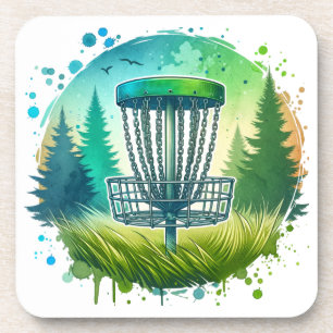 Disk Golf Basket und Pine Trees Blau und Grün Getränkeuntersetzer