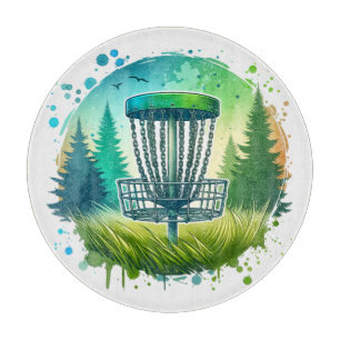 Disk Golf Basket und Pine Trees Blau und Grün Schneidebrett