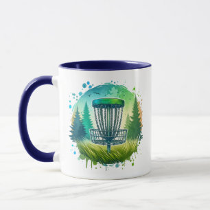 Disk Golf Basket und Pine Trees Blau und Grün Tasse