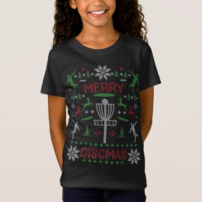 Disk Golf Merry Discmas Weihnachten Ugly Sweater G T-Shirt (Vorderseite)