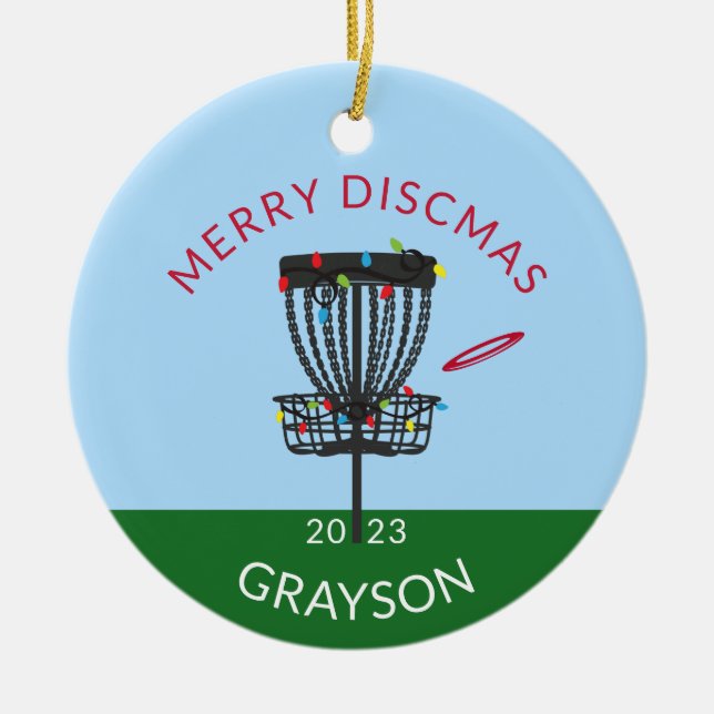 Disk Golf Merry Discmas Weihnachtsfeier Keramik Or Ornament (Vorne)
