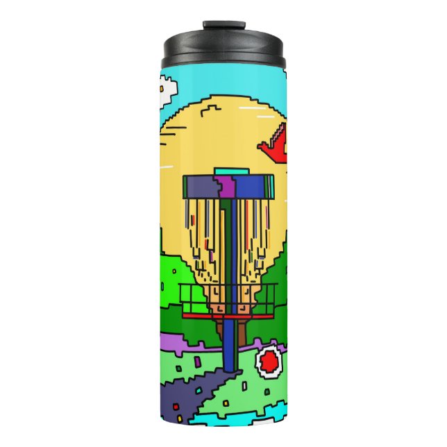 Disk Golf Pixel Art Thermosbecher (Vorderseite)