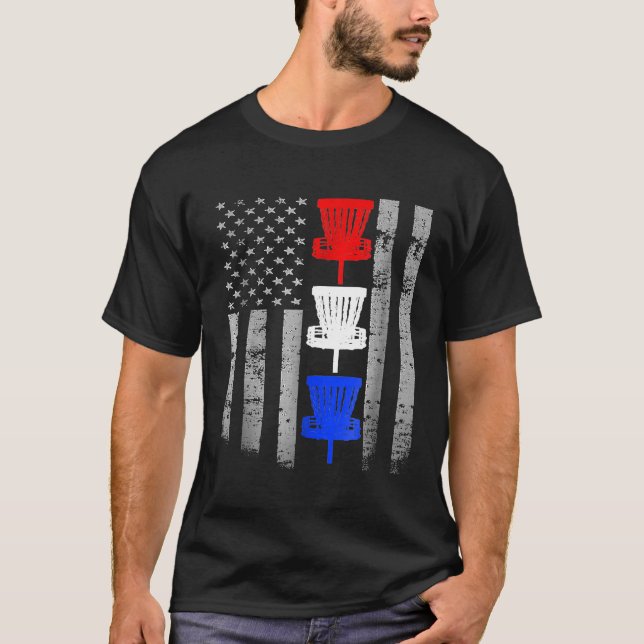 Disk Golf Shirt - Red White Blue Disc Golf Flag Te (Vorderseite)