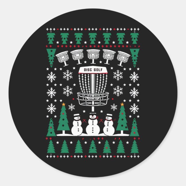 Disk Golf Ugly Christmas Sweater Pajama Geschenke Runder Aufkleber (Vorderseite)