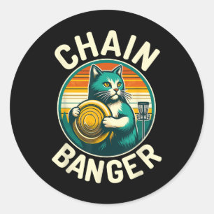 Disk Golfer Cat Chain Banger Disk Golf Player Runder Aufkleber