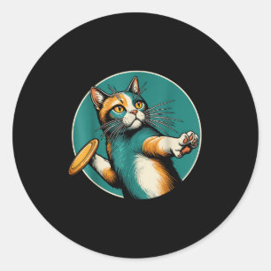 Disk Golfer Cat Disk Golf Player Sonniges Hallowee Runder Aufkleber