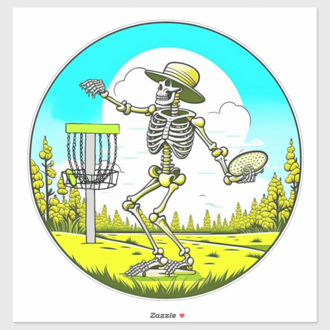 Disk Golfing Skeleton in Hat Retro Aufkleber (Blatt)