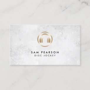 Disk Jockey Gold Headphones Icon Business Card Visitenkarte