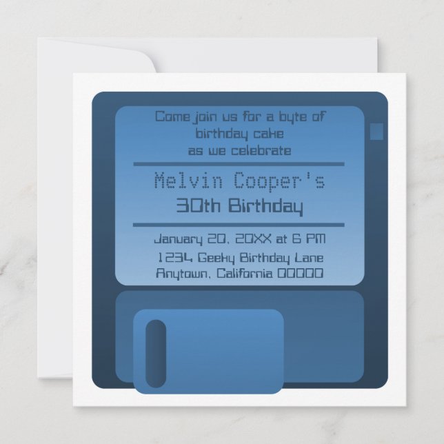 Diskette Geek Birthday Party Einladung, Dunkelblau Einladung (Vorderseite)