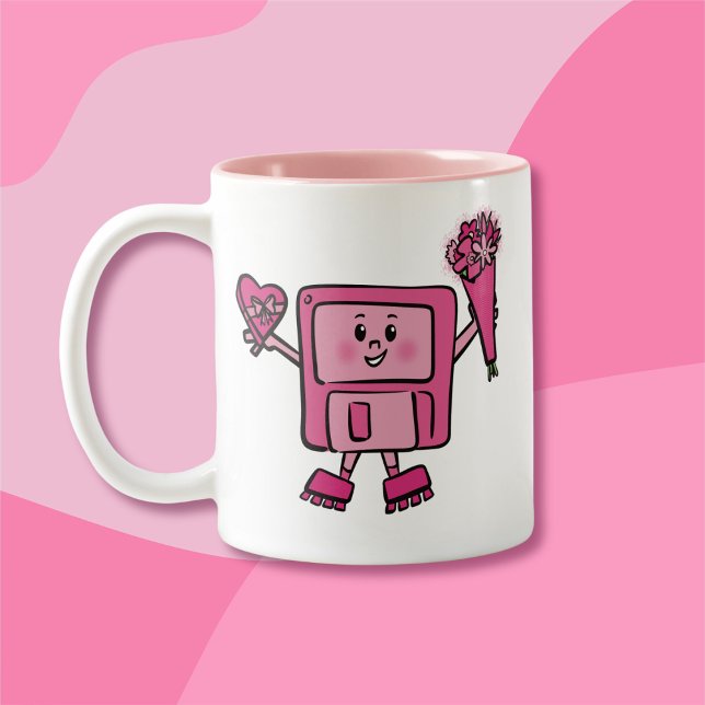 Diskettenlaufwerk-Valentine mit Binärkode für die  Zweifarbige Tasse (Von Creator hochgeladen)