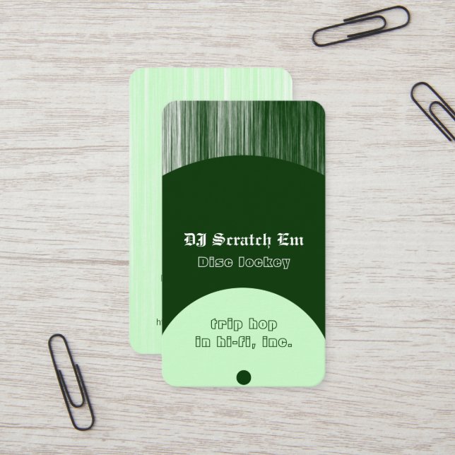 Diskjockey Vinyl Record Scratch Look Visitenkarte (Vorderseite/Rückseite Beispiel)