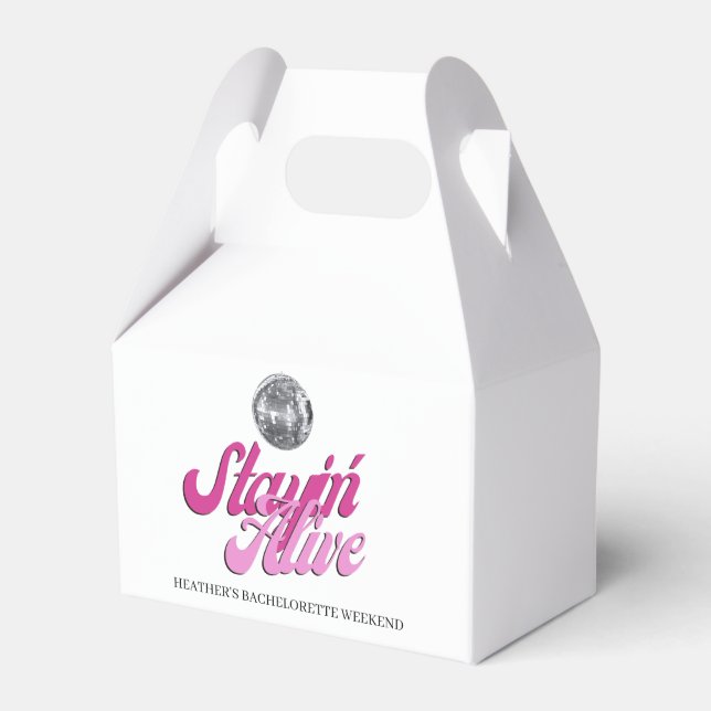 Disko Ball Bachelorette Stayin Alive Hangover Kit Geschenkschachtel (Vorderseite)