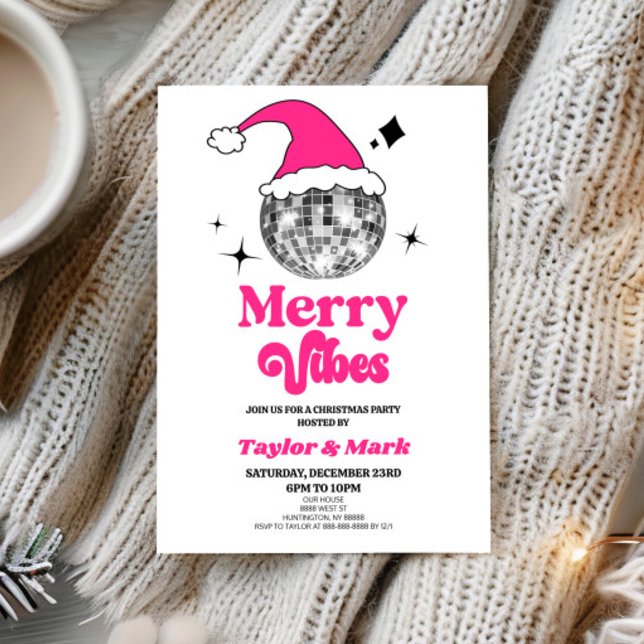 Disko Ball Weihnachtsmannmütze Retro Weihnachtsfei Einladung (Von Creator hochgeladen)
