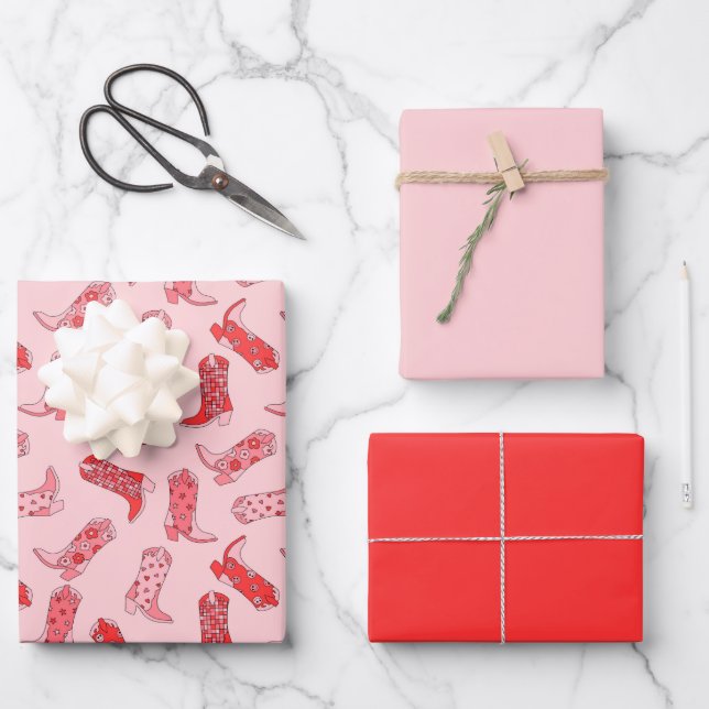 Disko Cowgirl Retro Rosa & Red Wrapping Paper Set Geschenkpapier Set (Vorderseite)