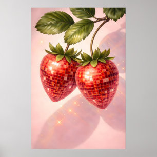Disko-Erdbeerdruck, Retro-Diskokugel-Frucht Poster