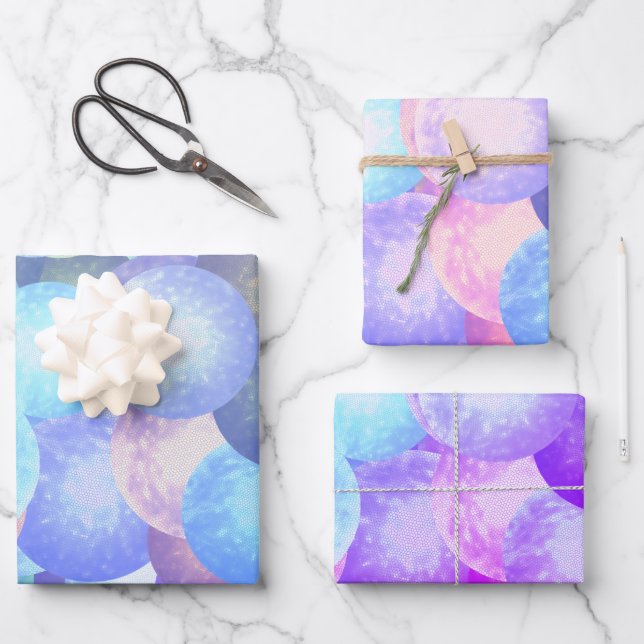 Diskobälle in pastellfarbenen Regenbogenfarben - 3 Geschenkpapier Set (Vorderseite)