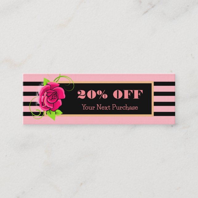 Diskont für klassische Goldrahmen Rosa Streifen Mini Visitenkarte (Vorderseite)
