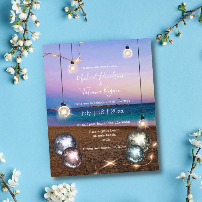 Diskothek Bälle Lichter Strand Hochzeitseinladung  Flyer (Von Creator hochgeladen)