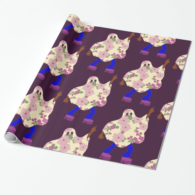 Diskothek halloween african floral ghost geschenkpapier (Ungerollt)