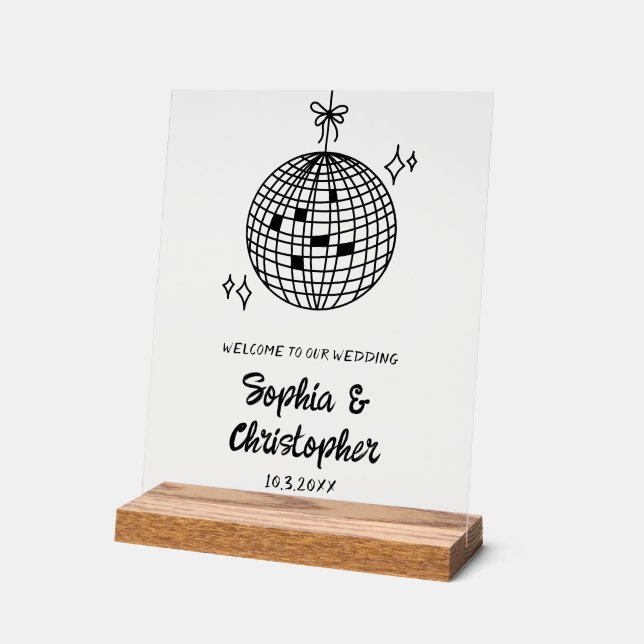 Diskothek Herzlich Willkommen bei unserem Hochzeit Acrylschild (Winkel)