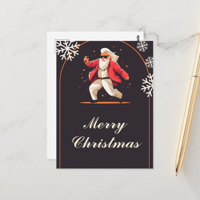Diskothek Santa Claus Cartoon Postkarte (Vorderseite/Rückseite Beispiel)