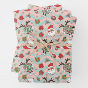 Diskothek Santa und Reindeer Urlaubsmuster Geschenkpapier Set