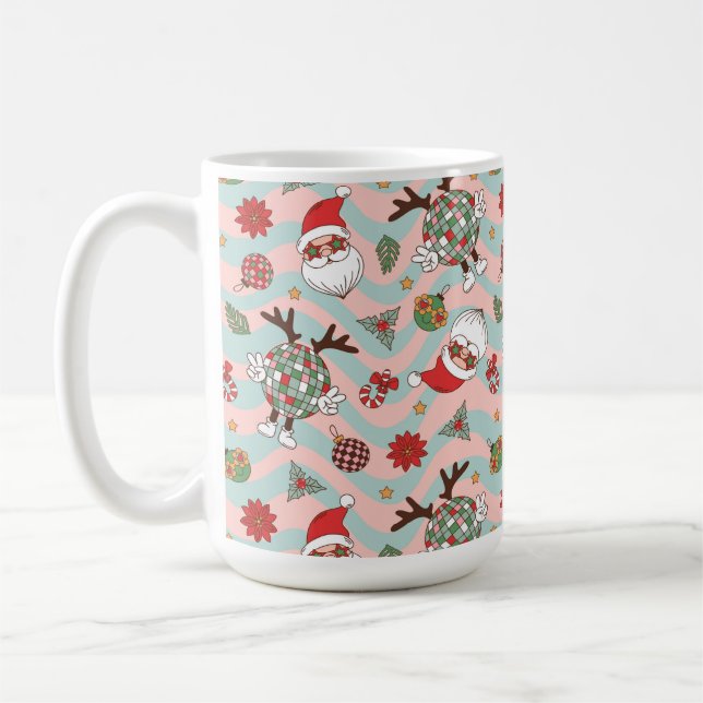 Diskothek Santa und Reindeer Urlaubsmuster Kaffeetasse (Links)