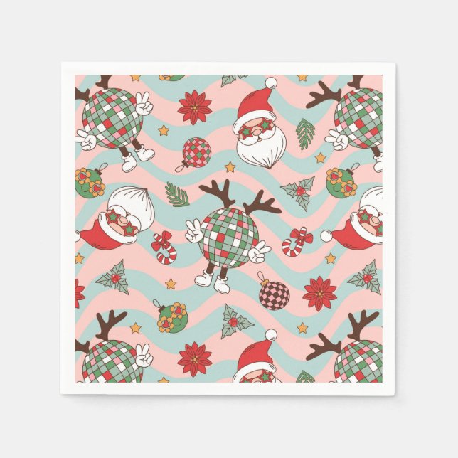 Diskothek Santa und Reindeer Urlaubsmuster Serviette (Vorderseite)