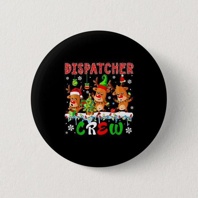Dispatcher Crew Three Cute Santa Elf Reindeers Xma Button (Vorderseite)
