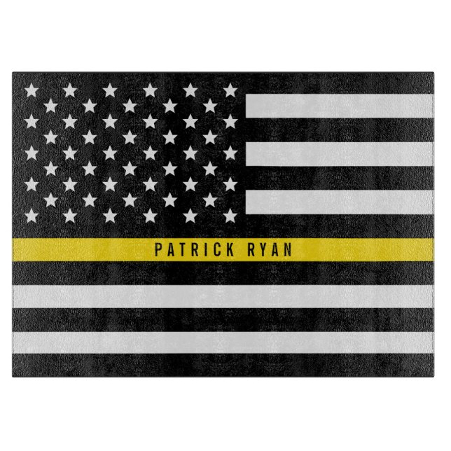 Dispatcher Thin Yellow Line American Flag Name Schneidebrett (Vorderseite)
