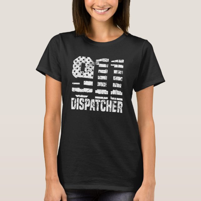 Dispatcher Us Flag - Thin Gold Line Police 911 Dis T-Shirt (Vorderseite)