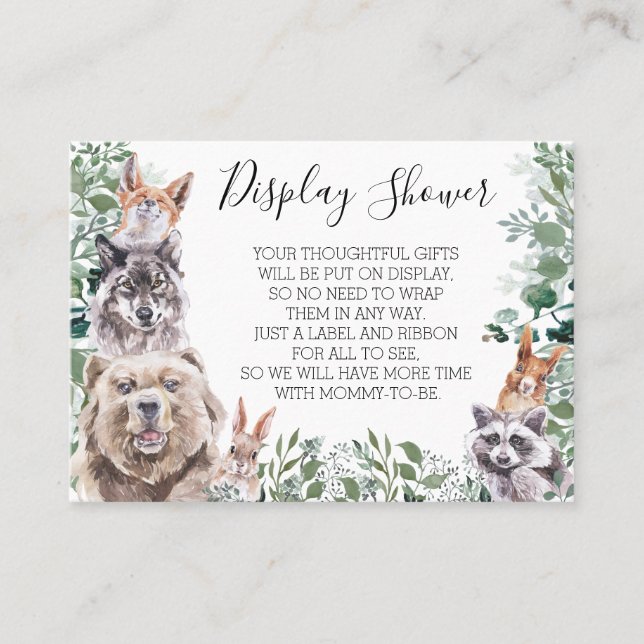 Display Baby Shower Woodland Animals Forest Visitenkarte (Vorderseite)