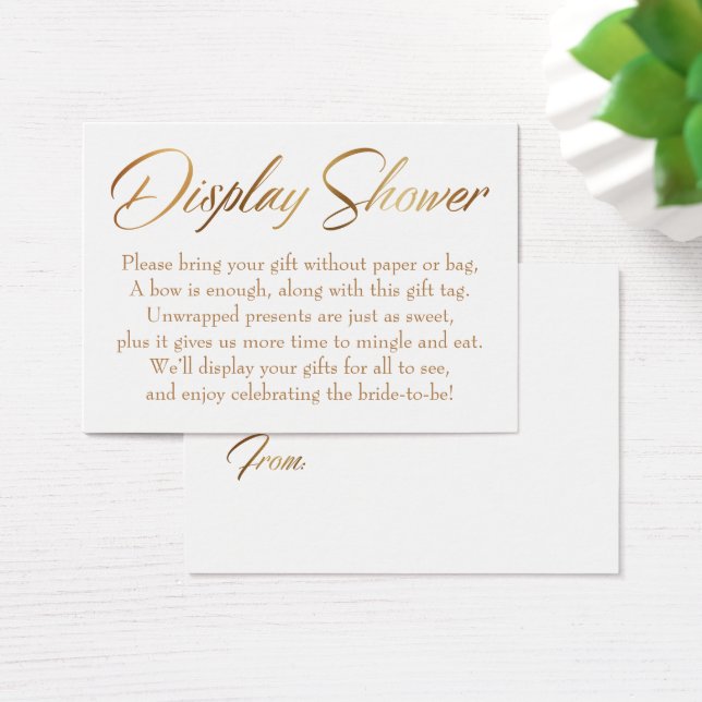 Display Shower Elegante Gold Script Tag Card (Schreibtisch)