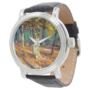 Disponentholz- und -lichtflecken um die Bäume Armbanduhr