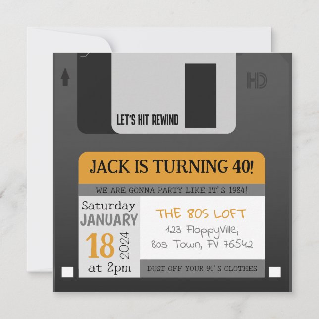 Disquette amusante 80s 90s Invitation anniversaire (Devant)