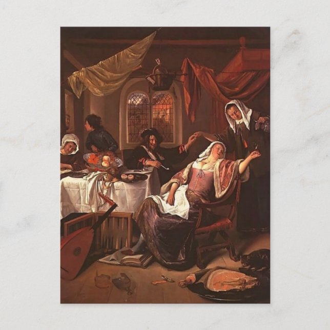 Dissolut Household von Jan Steen Postkarte (Vorderseite)
