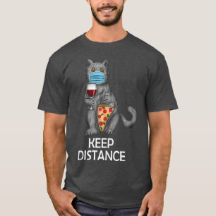 Distanz Funny Cat mit Gesichtsmaske Rotwein behalt T-Shirt
