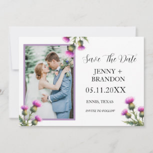 Distel Elegante Schottische Violette Blumige Fotog Save The Date
