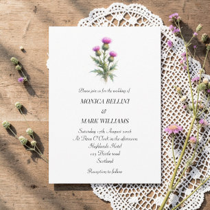 Distel Lila Blumig Schottisch Schlichte Hochzeit Einladung