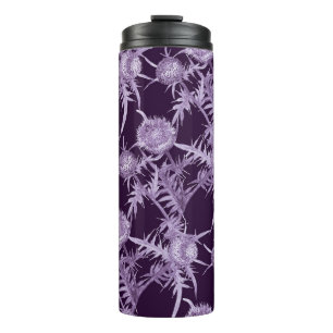 Distel violettes Blumenmuster Thermosbecher