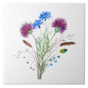 Distelblüten Vintage-Aquarell Schottland  Fliese