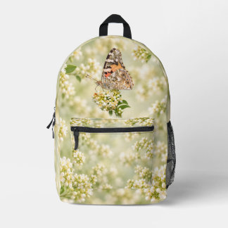 Distelfalter auf weißen Blüten Bedruckter Rucksack