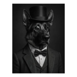 Distinguished German Shepherd with Top Hat Poster