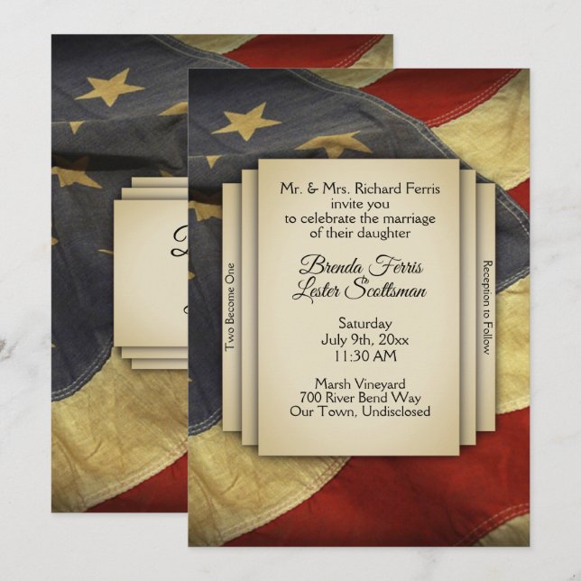 Distorsion du drapeau américain Faire-part de mari (Devant / Derrière)